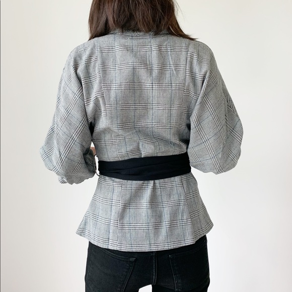 PLAID SLIM  BLAZER TOP - Picture 7 of 12